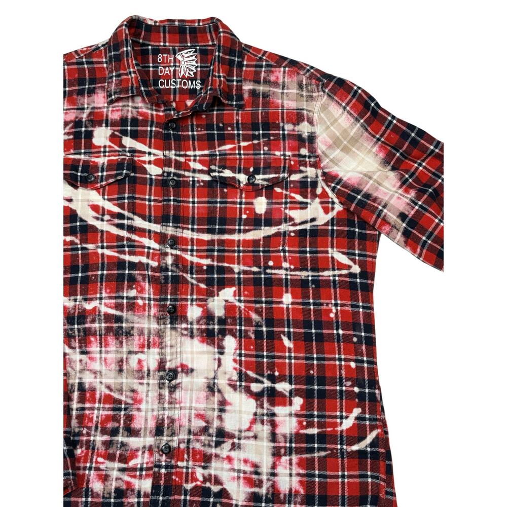Upcycled Rocky Movie Distressed Long Sleeve Flannel Shirt Men's Large Red Boxing - Picture 3 of 7